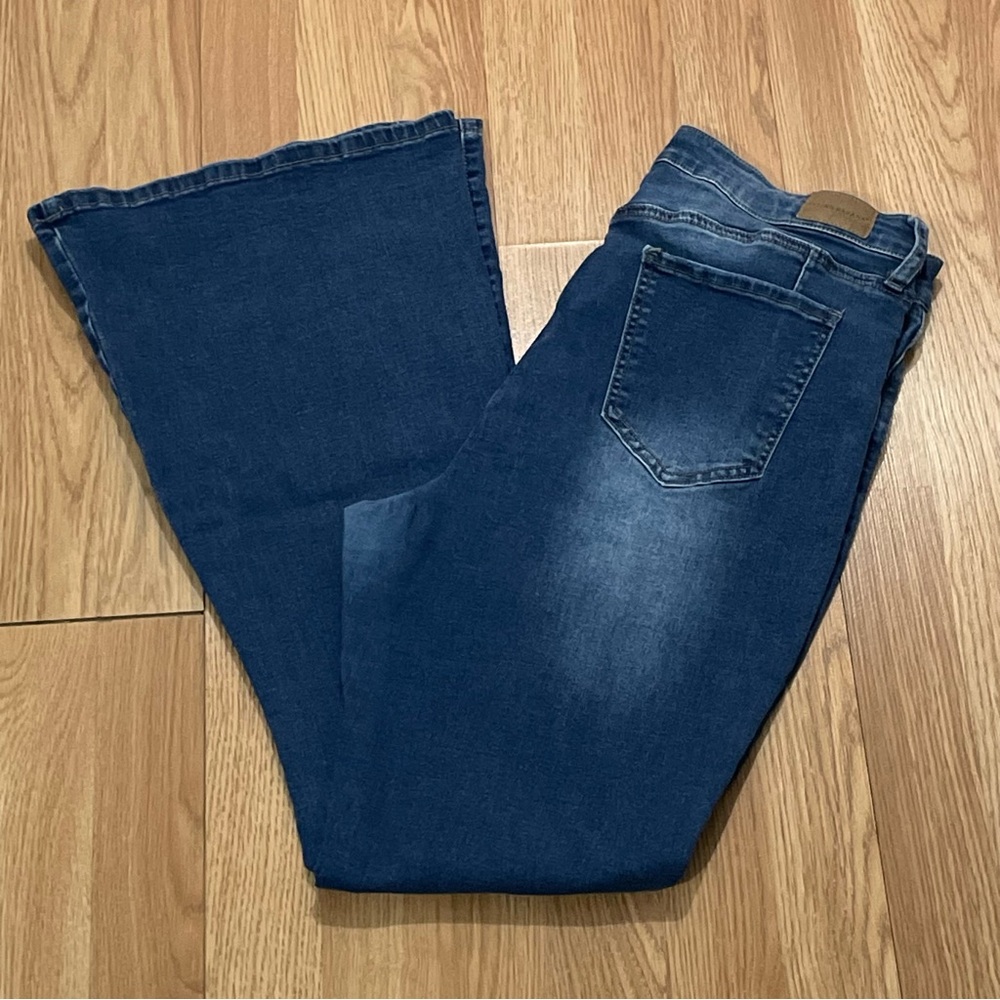 Flying Banana Women’s 14M (31x31) Flared High Rise Jeans Dark Blue Denim Stretch